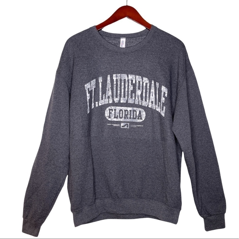 FT. LAUDERDALE Graphic Front  Jerzees Pullover Sweatshirt Size Large in Gray